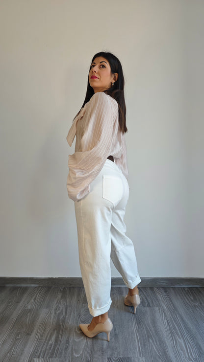 Pantalone bianco a Caramella con cintura -50%