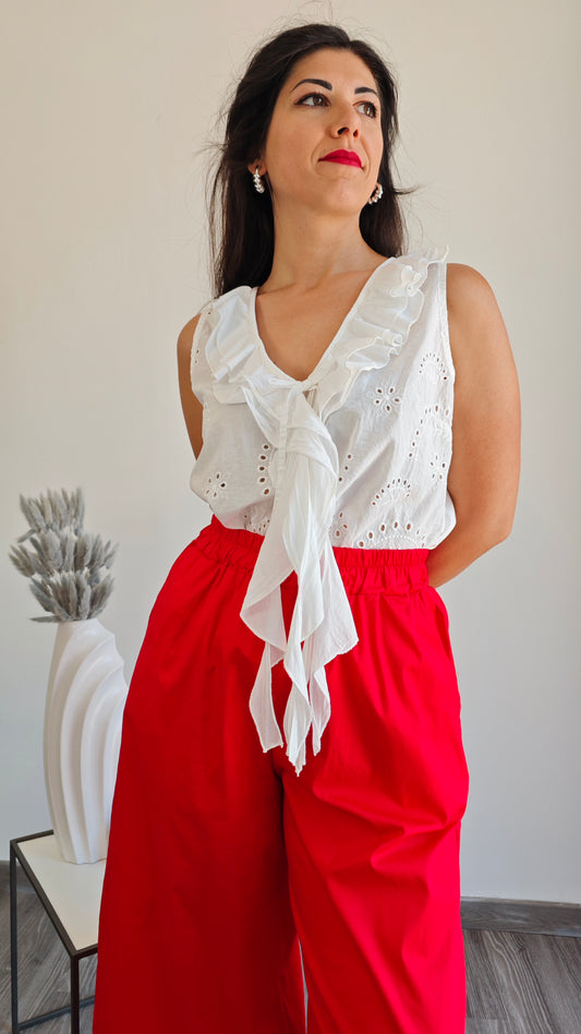 Blusa Smanicata in pizzo sangallo con Rouge -50%