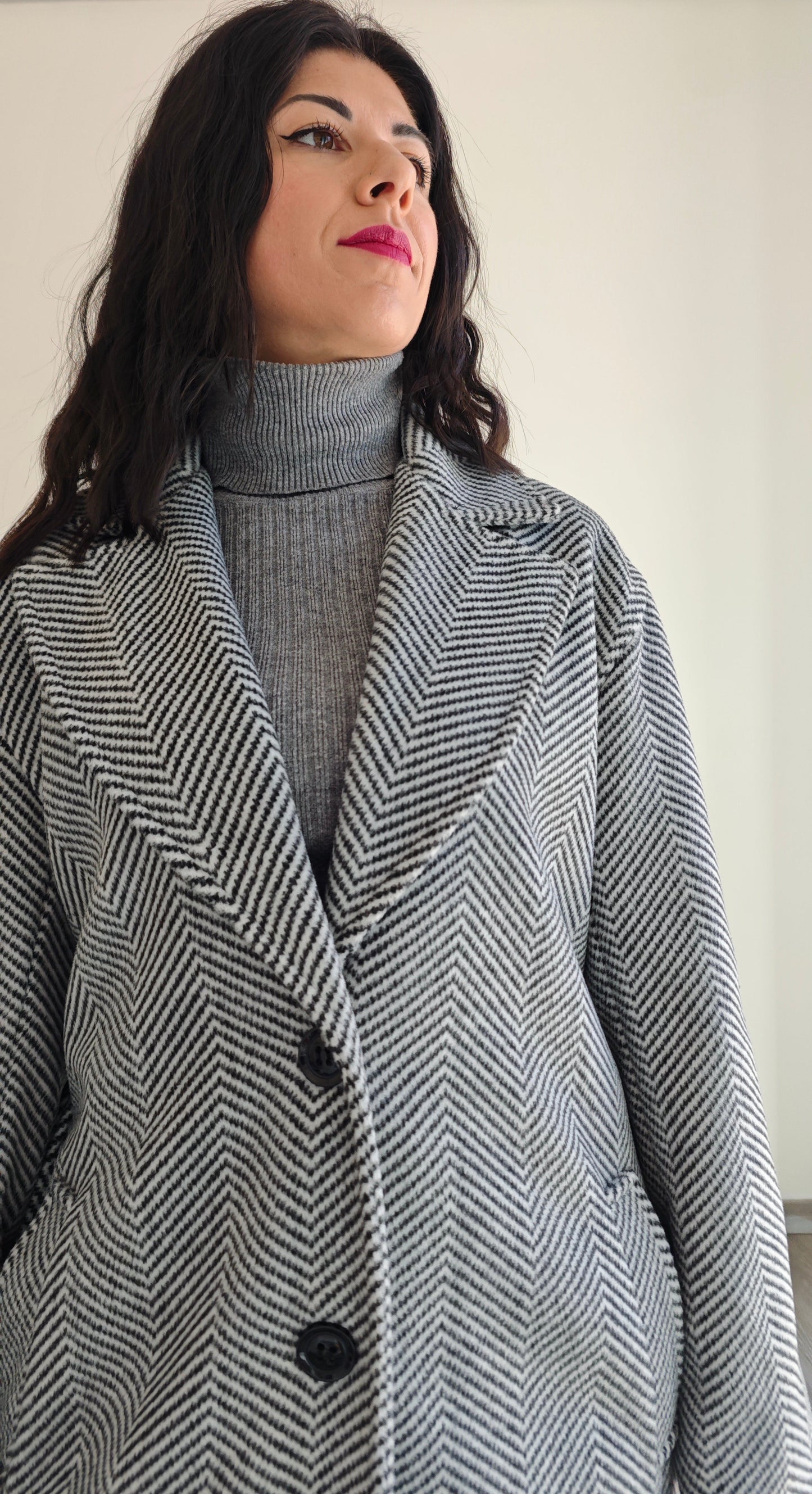 Cappotto Oversize con fusciacca e fantasia herringbone -30%