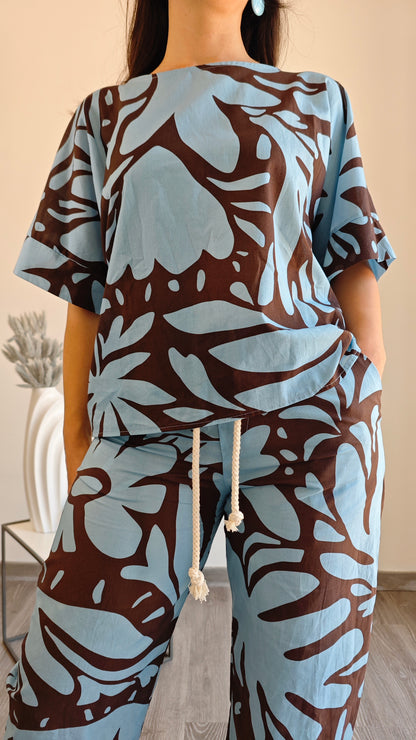 Blusa scatoletta mezza manica fantasia -50%