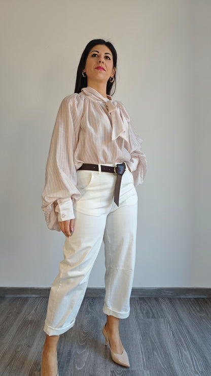 Pantalone bianco a Caramella con cintura -50%