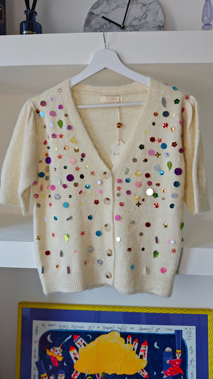 Cardigan mezza manica con applicazioni paillettes  -50%
