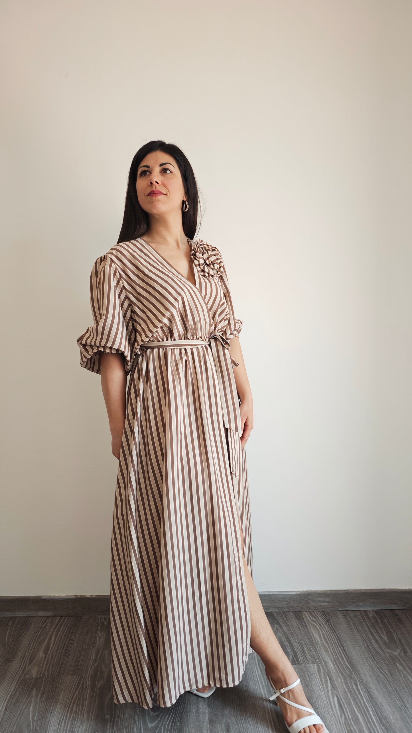 Abito Lungo a Righe con spacco laterale -50%
