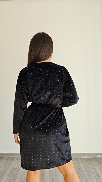 Abito in velluto con piccole borchie e fusciacca in vita ◼️ -50%