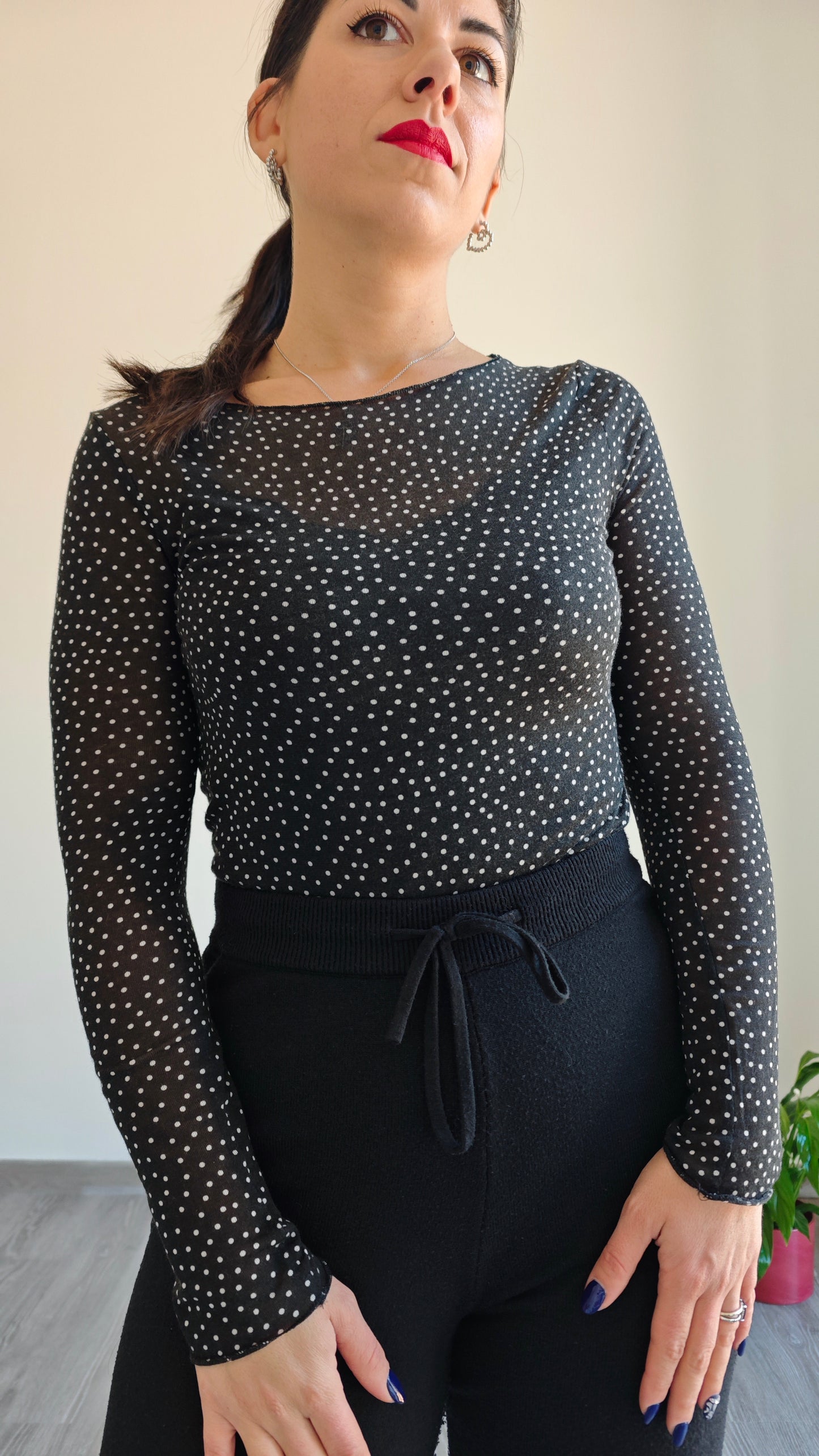 Maglia Manica Lunga Ultralight Misto cashmere fantasia Pois -32%