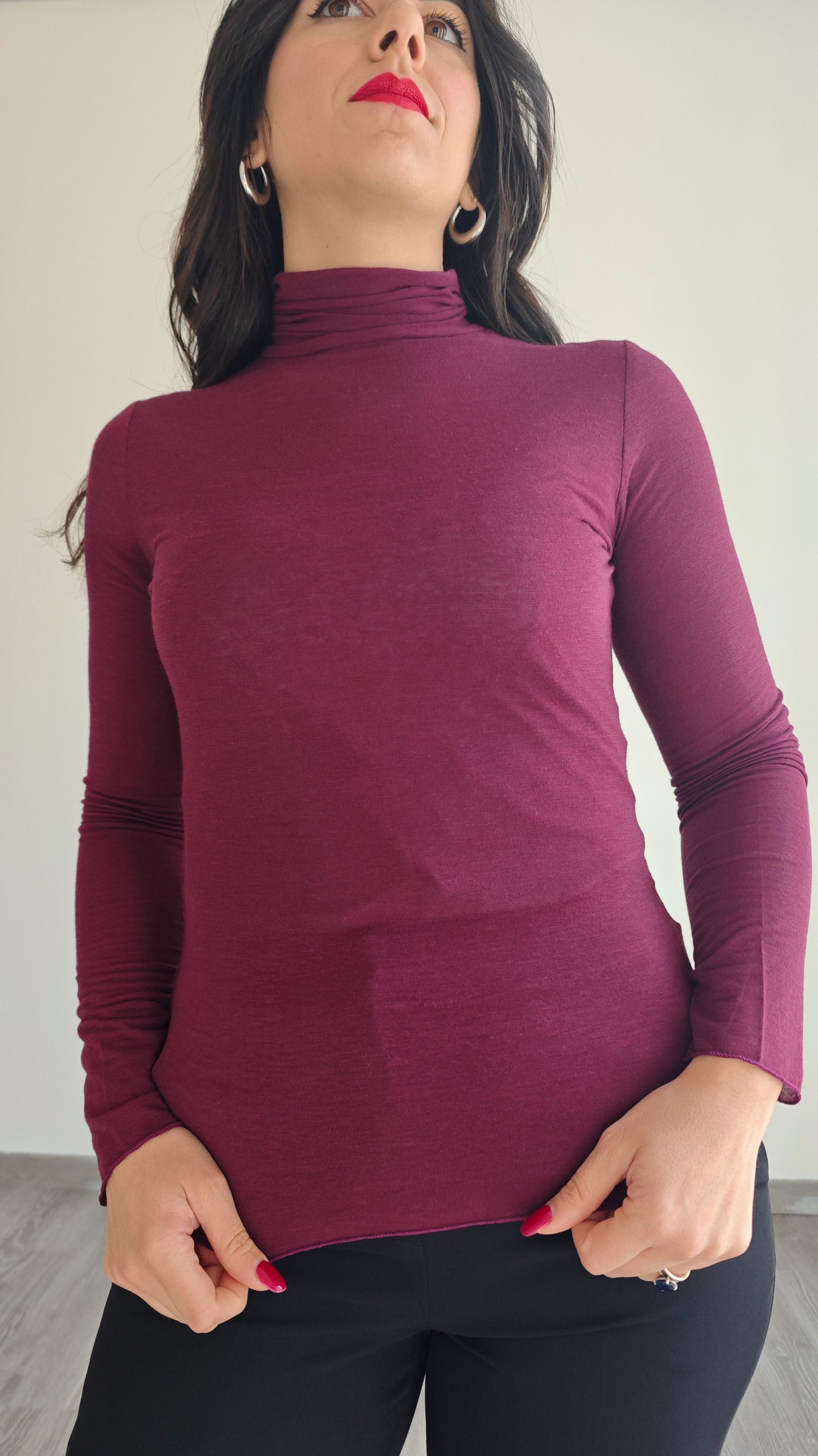 Maglia Manica Lunga a Collo alto Ultralight in Misto Cashmere