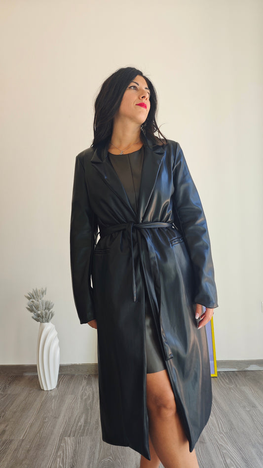 Trench lungo in similpelle