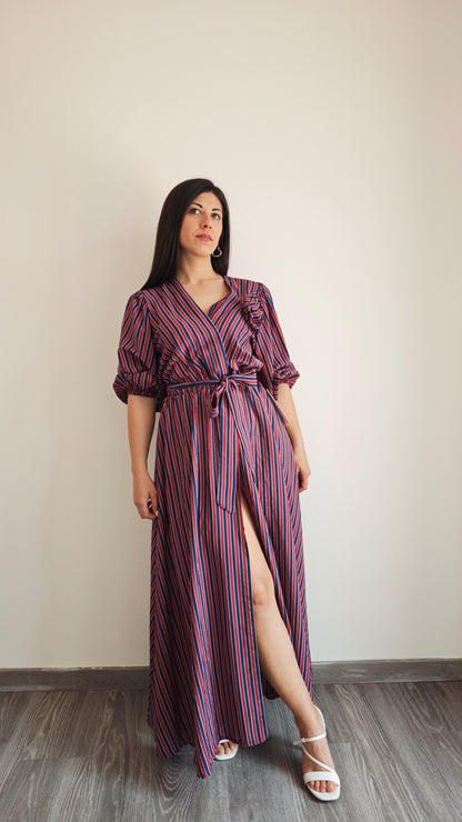 Abito Lungo a Righe con spacco laterale -50%